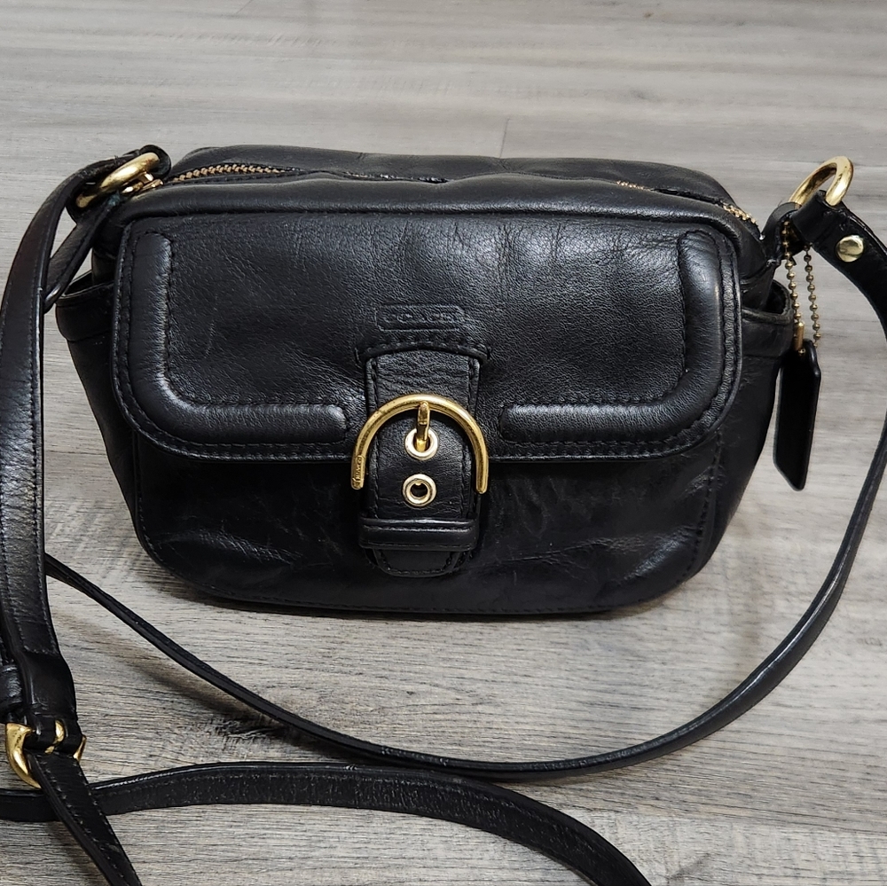 Coach Black Leather Crossbody Bag with Gold Hardware